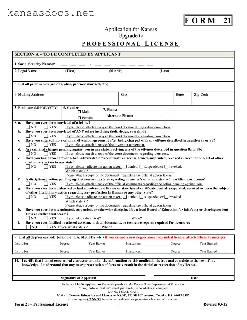 Official 21 Kansas Form in PDF
