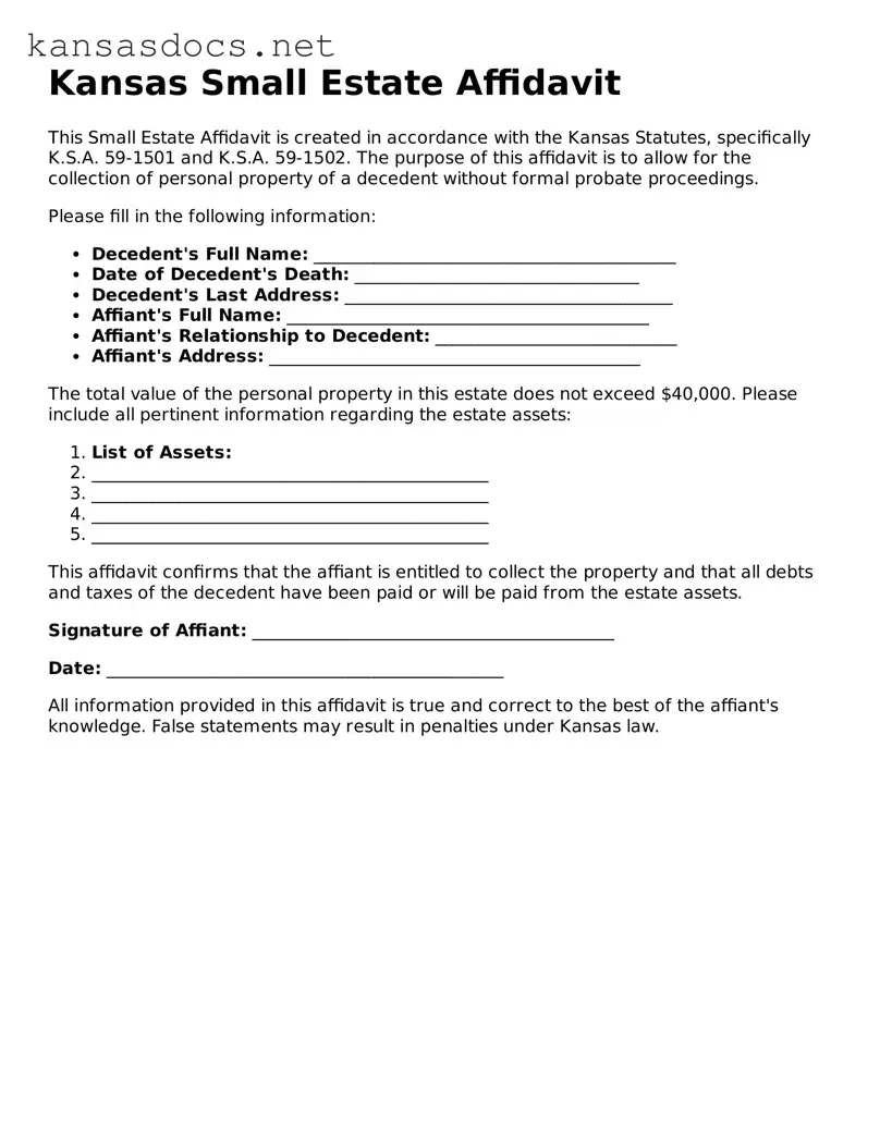 Printable Kansas Small Estate Affidavit Template