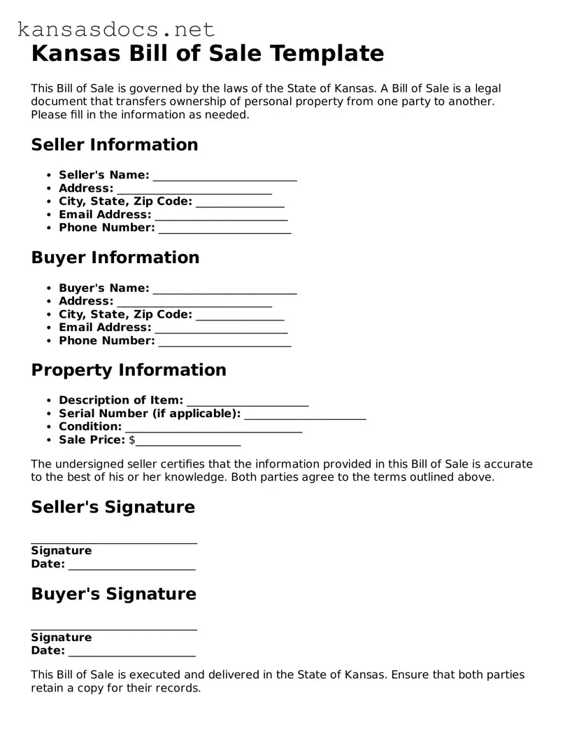 Printable Kansas Bill of Sale Template