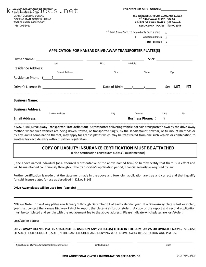 Official Kansas D 14 Form in PDF