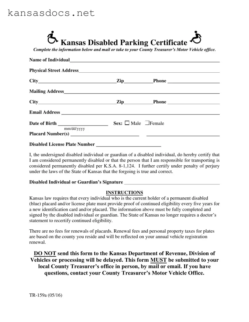 Official Kansas Disabled Parking Form in PDF