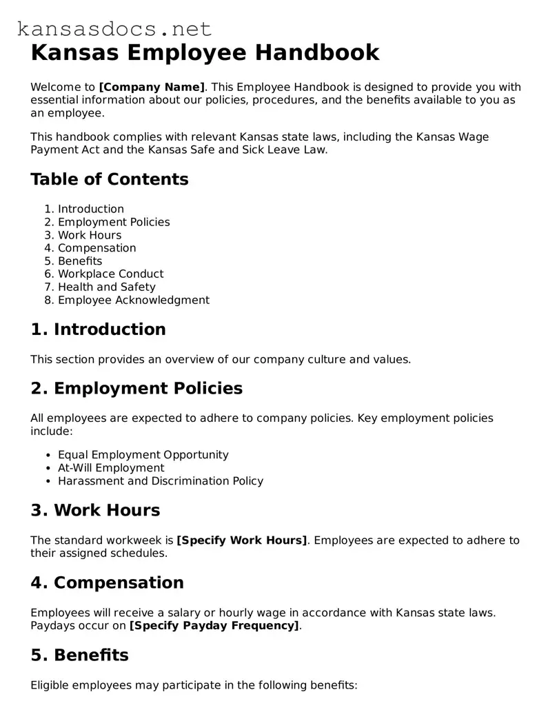 Printable Kansas Employee Handbook Template