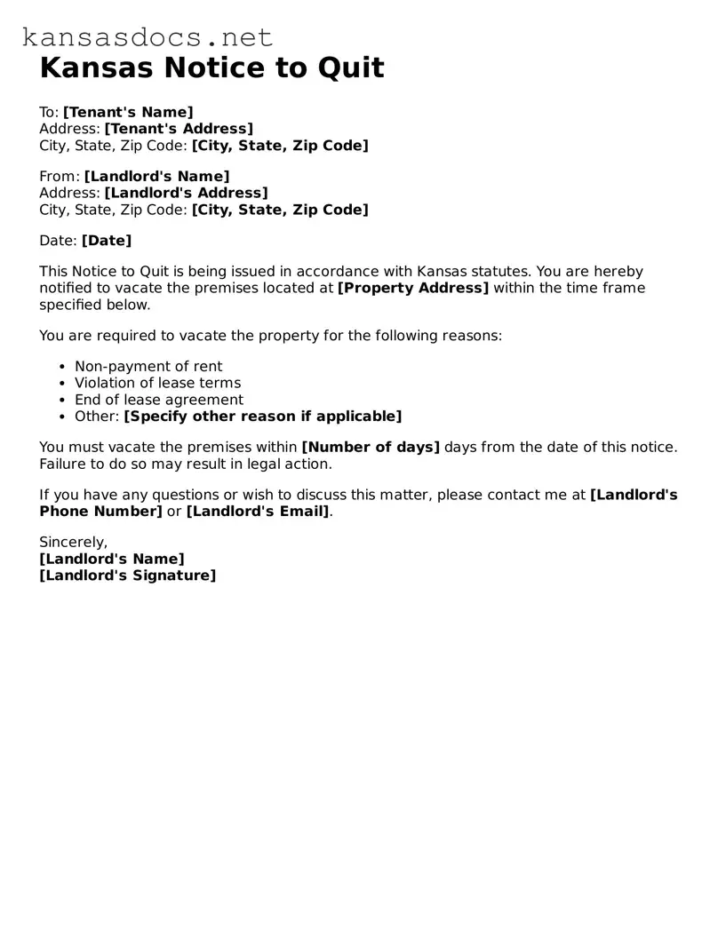 Printable Kansas Notice to Quit Template