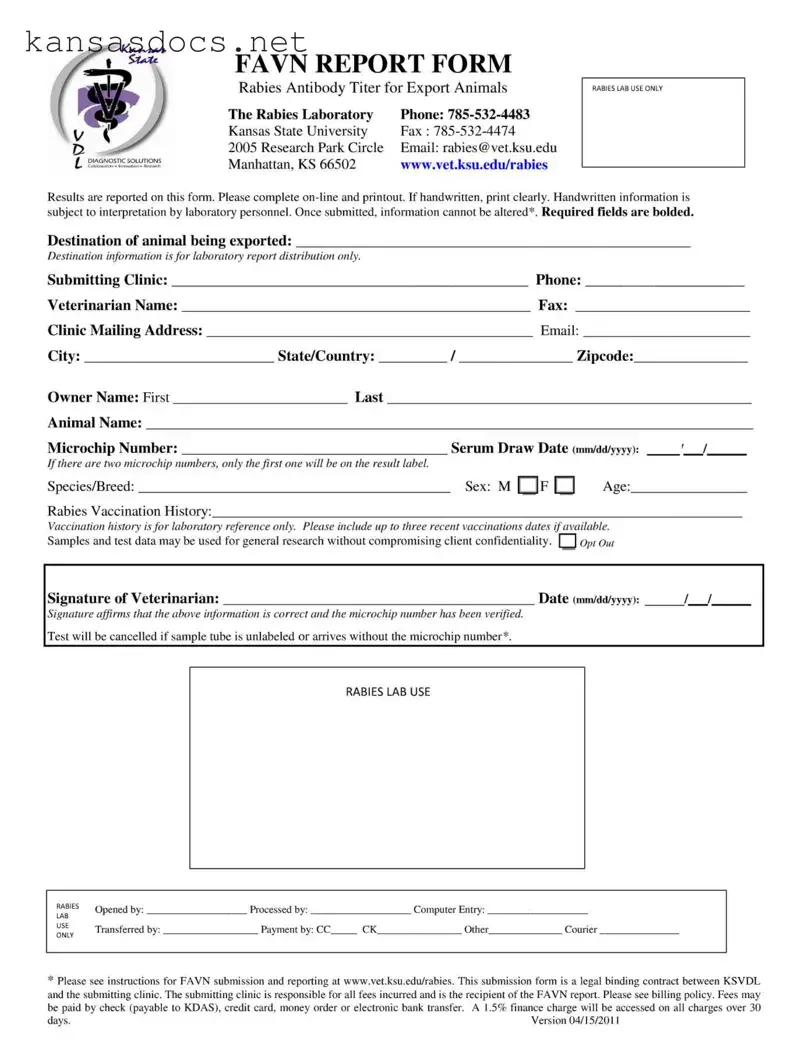 Official Kansas Favn Report Form in PDF