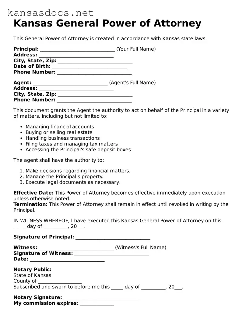 Printable Kansas General Power of Attorney Template