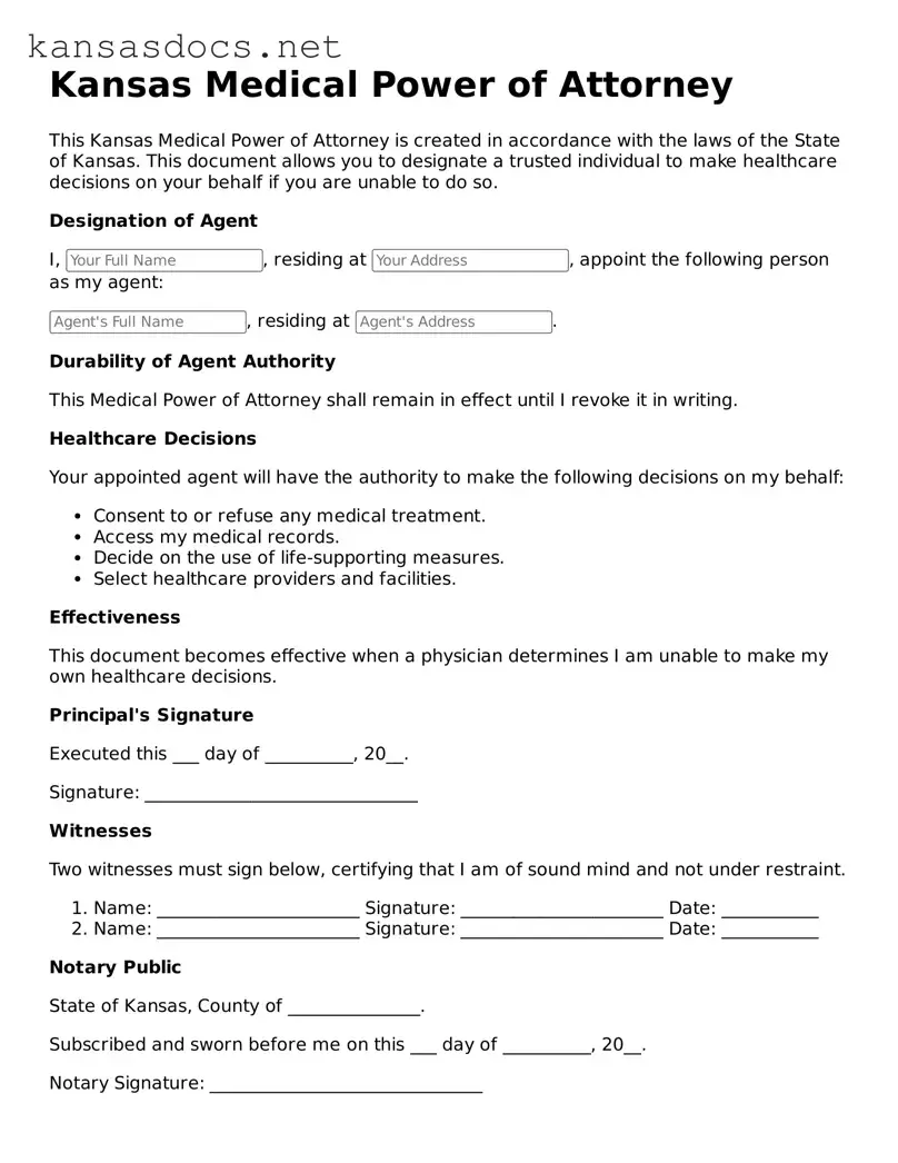 Printable Kansas Medical Power of Attorney Template