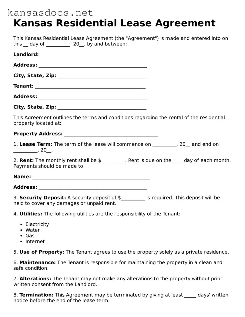 Printable Kansas Residential Lease Agreement Template