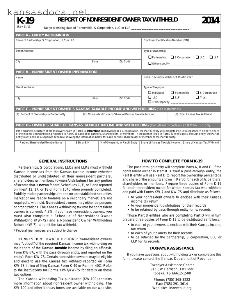 Official Kansas K 19 Form in PDF