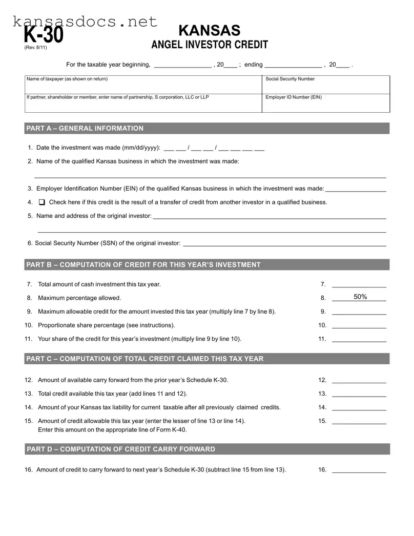 Official Kansas K 30 Form in PDF