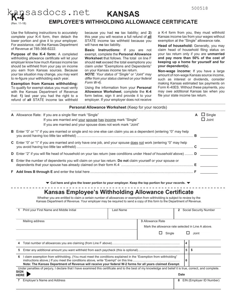 Official Kansas K 4 Form in PDF