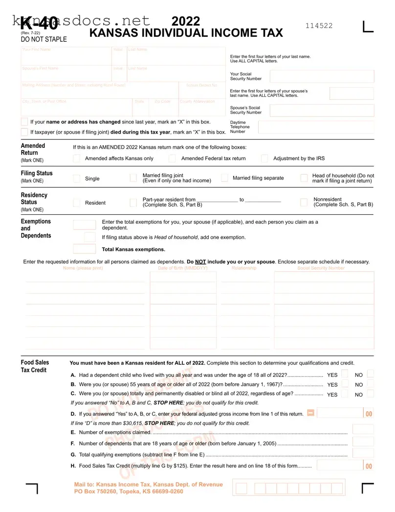 Official Kansas K 40 Form in PDF