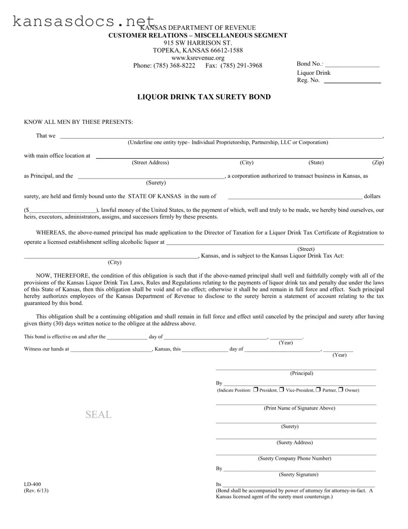 Official Kansas Ld 400 Form in PDF