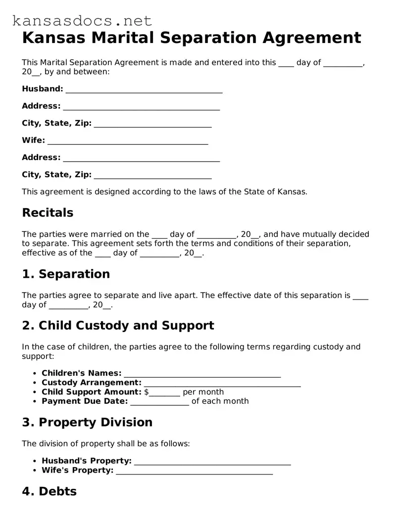 Printable Kansas Marital Separation Agreement Template