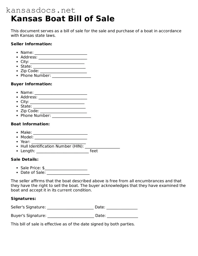 Printable Kansas Boat Bill of Sale Template