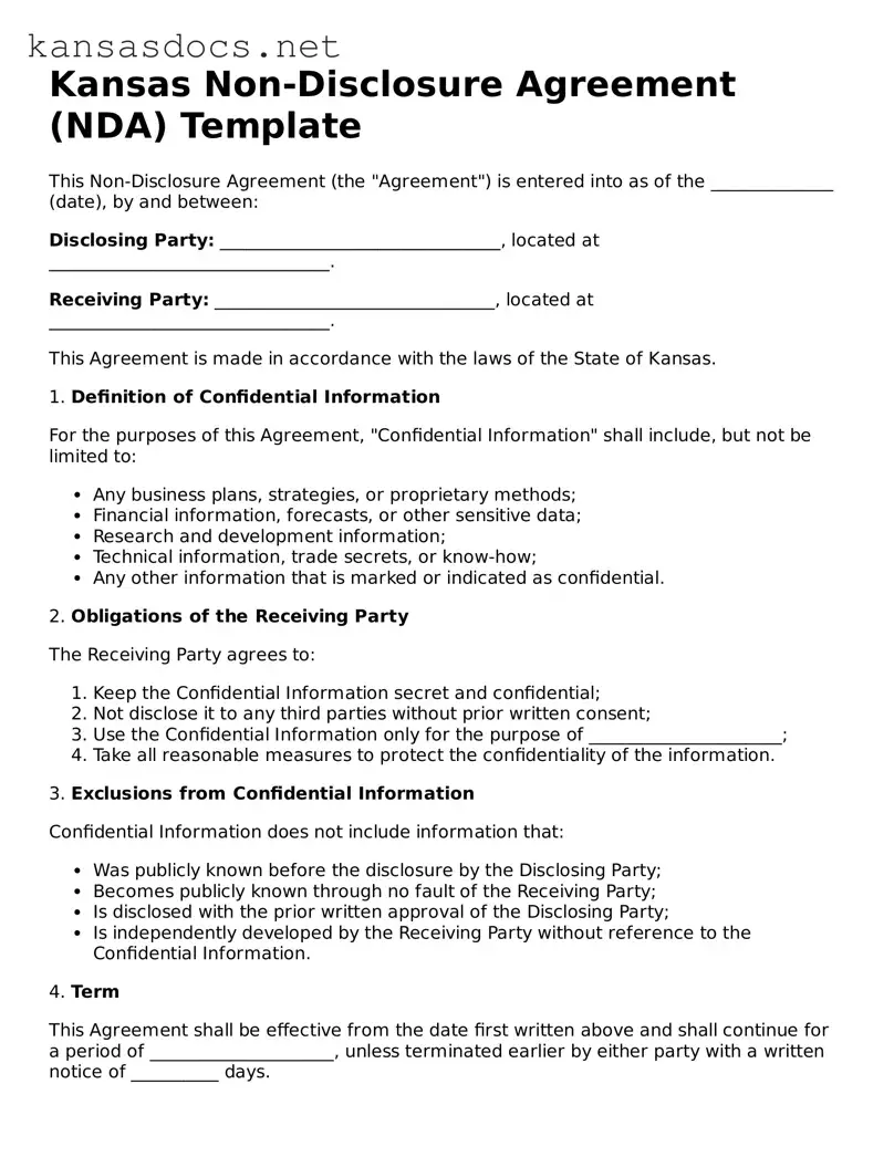 Printable Kansas Non-disclosure Agreement Template