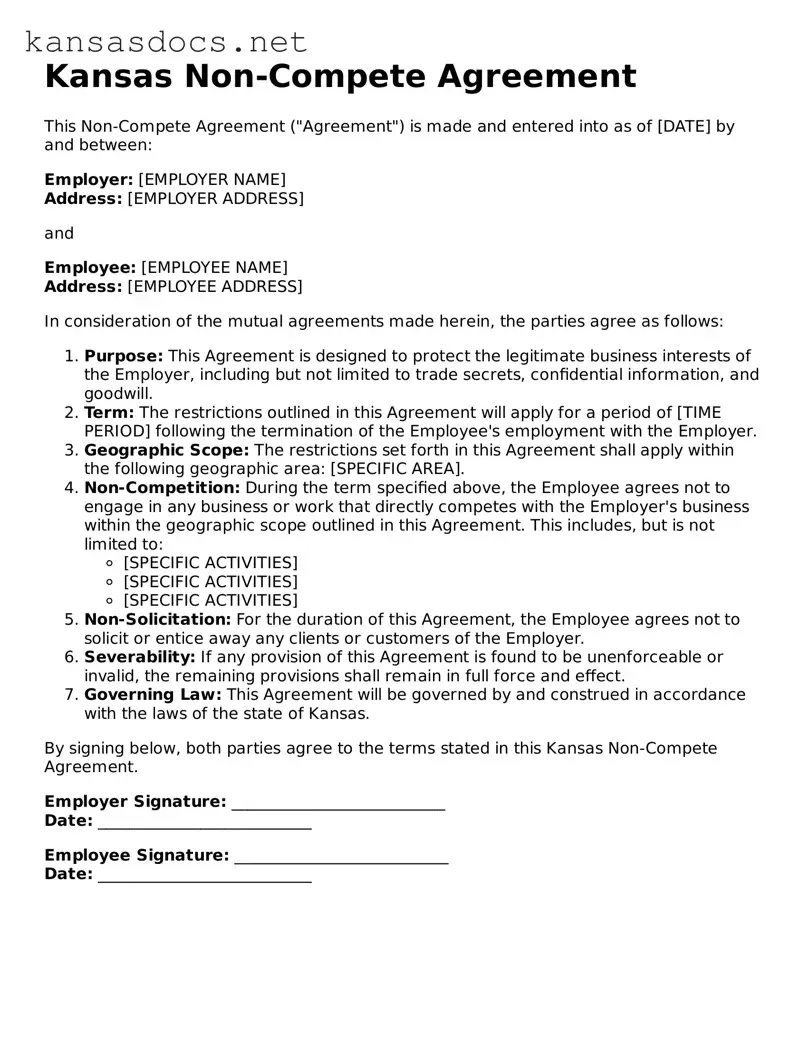 Printable Kansas Non-compete Agreement Template