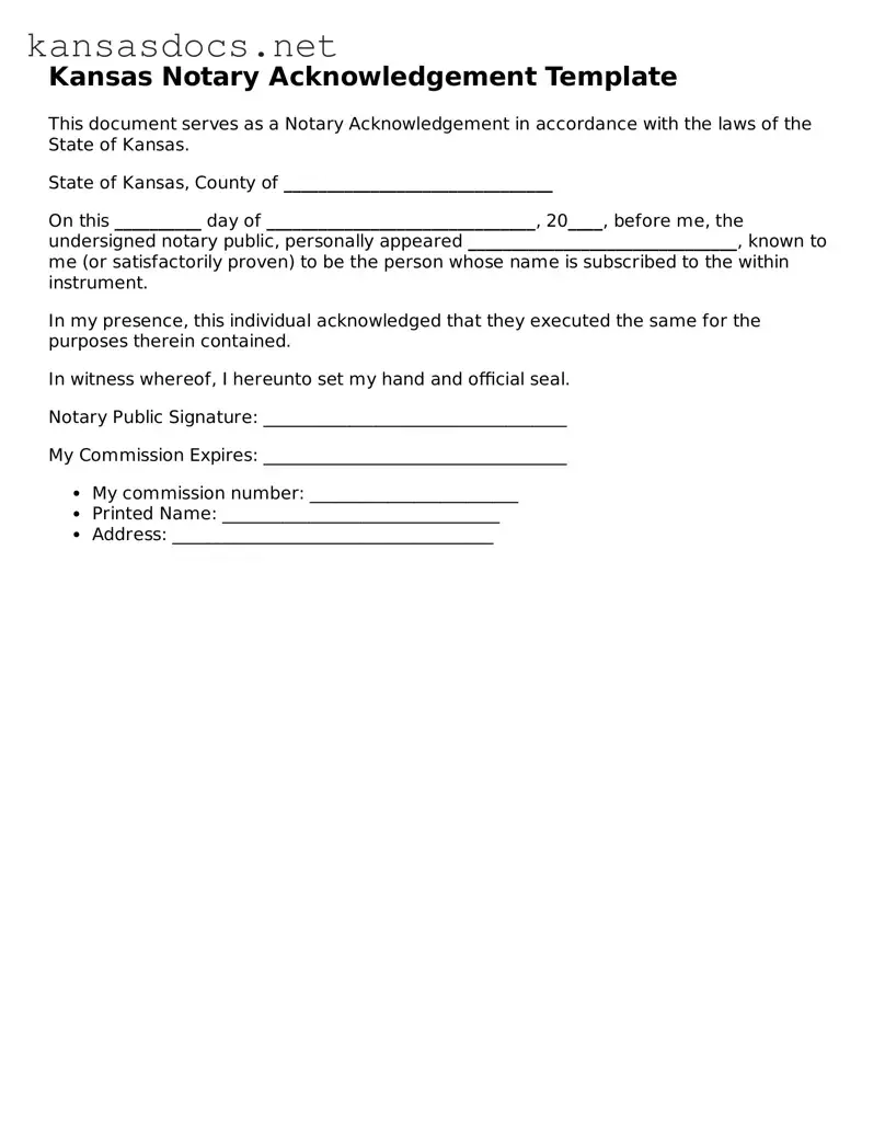 Printable Kansas Notary Acknowledgement Template