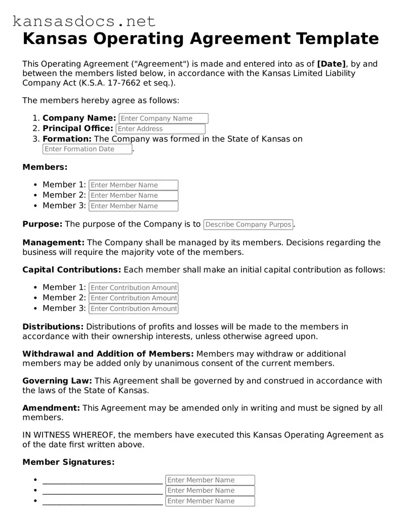 Printable Kansas Operating Agreement Template