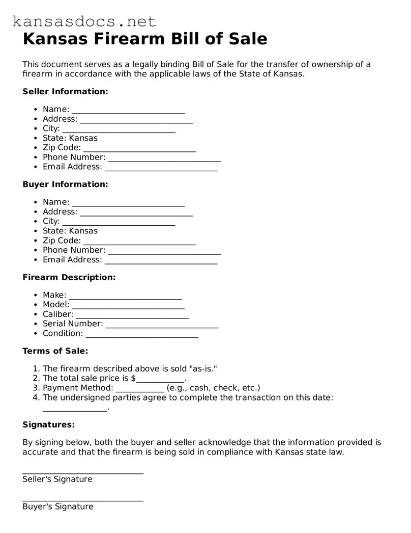 Printable Kansas Firearm Bill of Sale Template