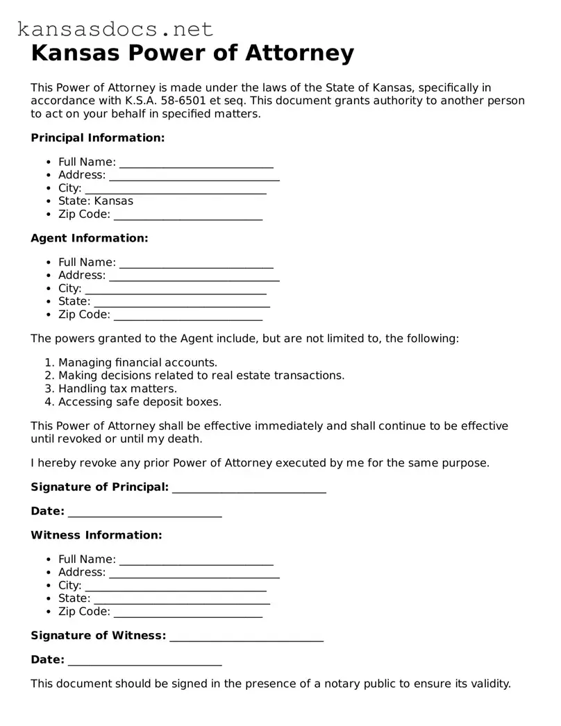 Printable Kansas Power of Attorney Template