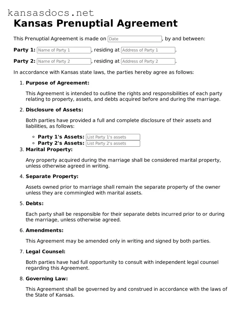 Printable Kansas Prenuptial Agreement Template