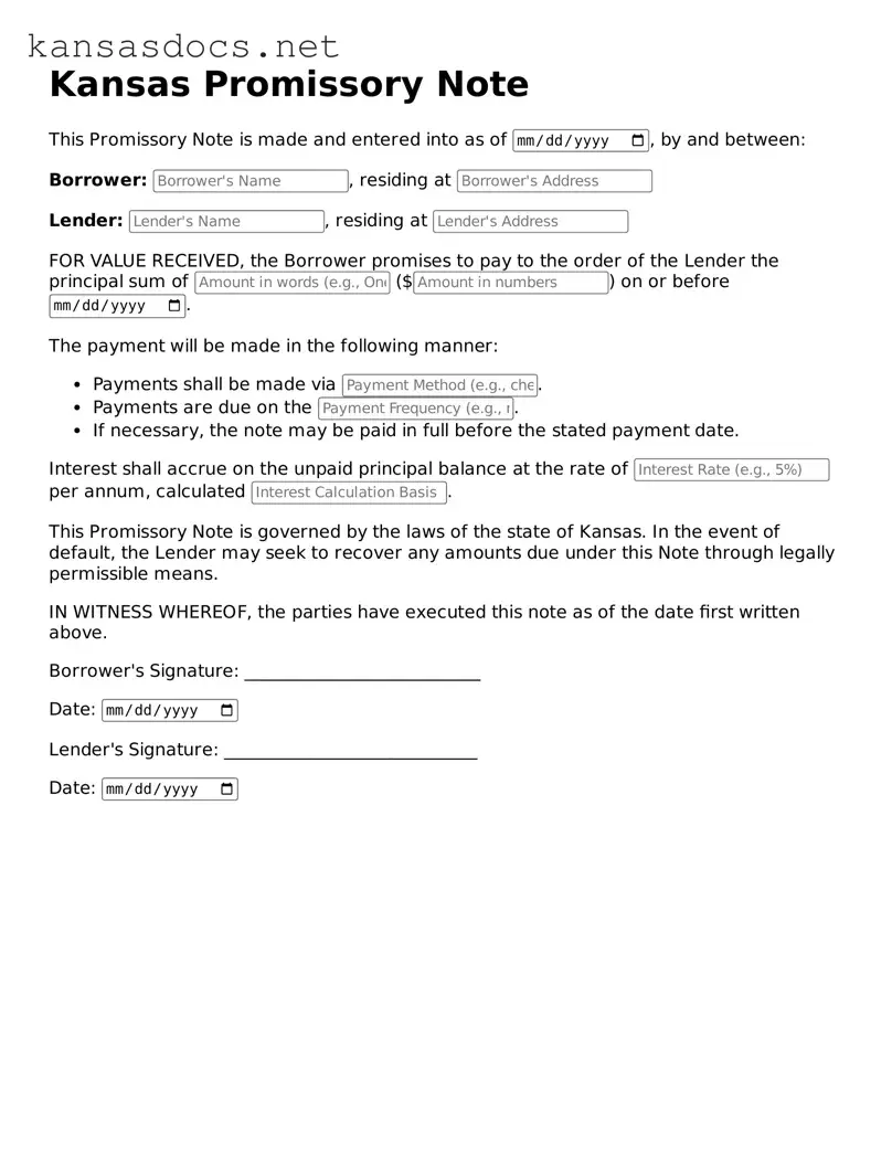Printable Kansas Promissory Note Template