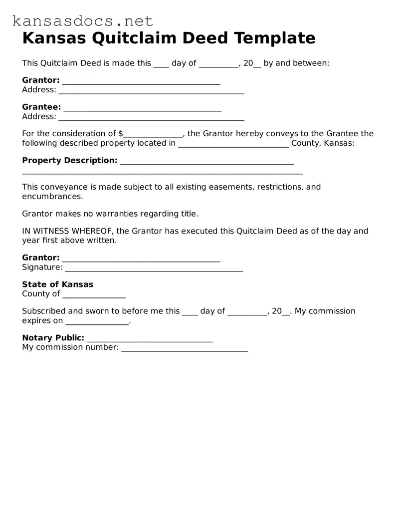 Printable Kansas Quitclaim Deed Template