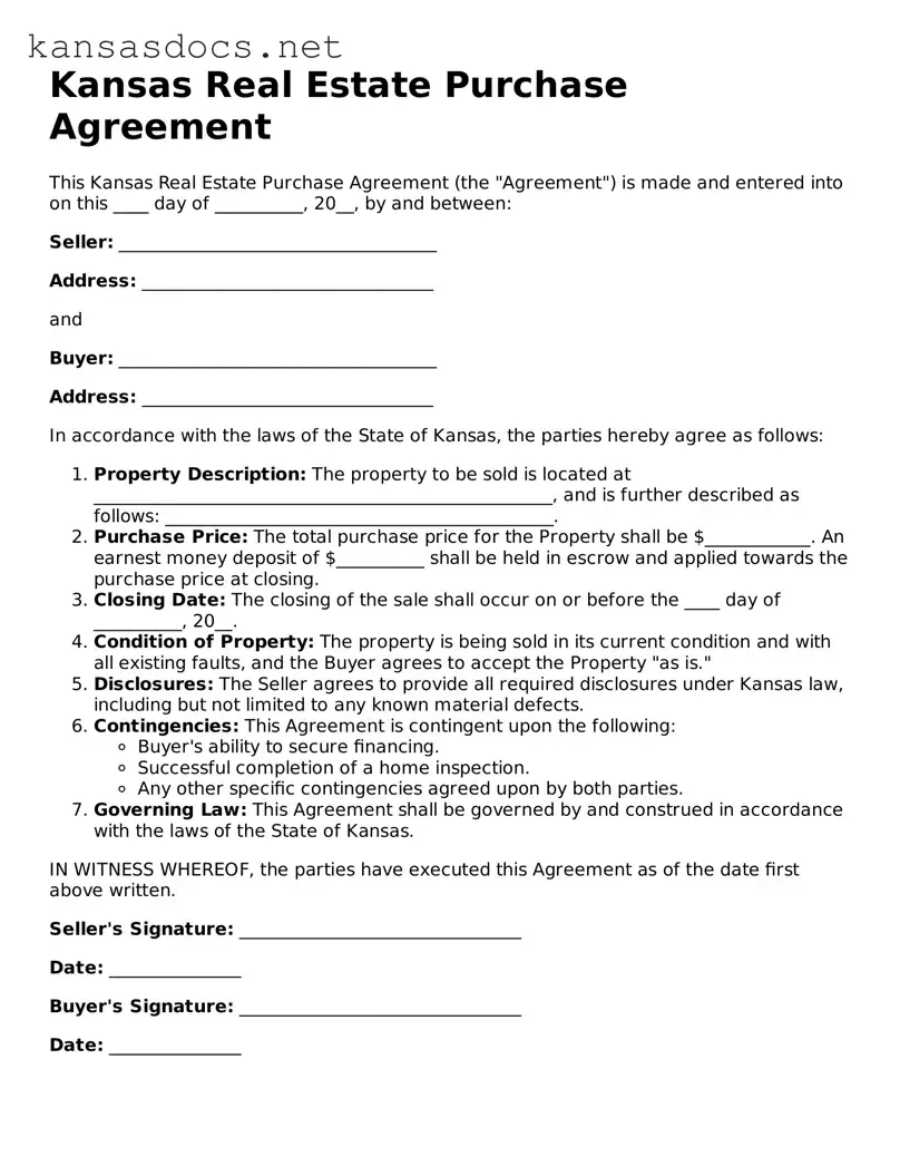 Printable Kansas Real Estate Purchase Agreement Template