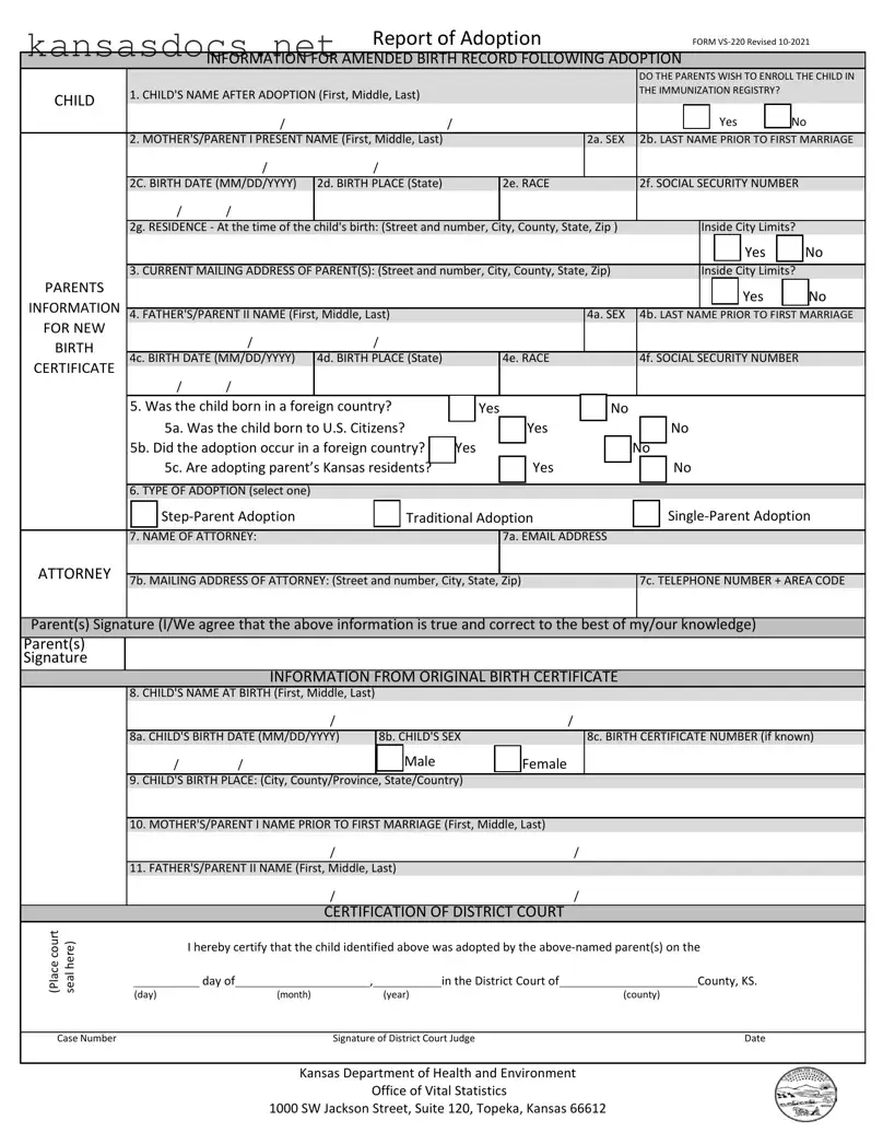 Official Kansas Report Of Adoption Form in PDF