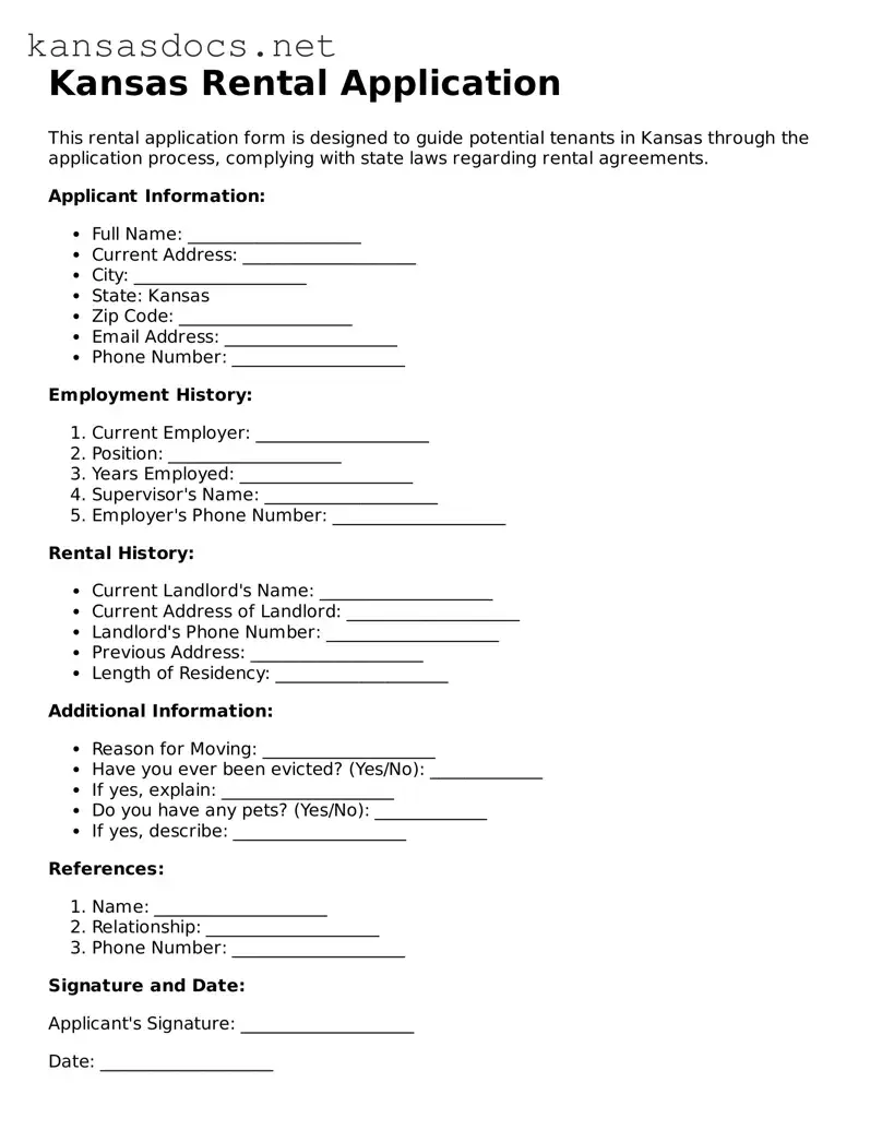 Printable Kansas Rental Application Template