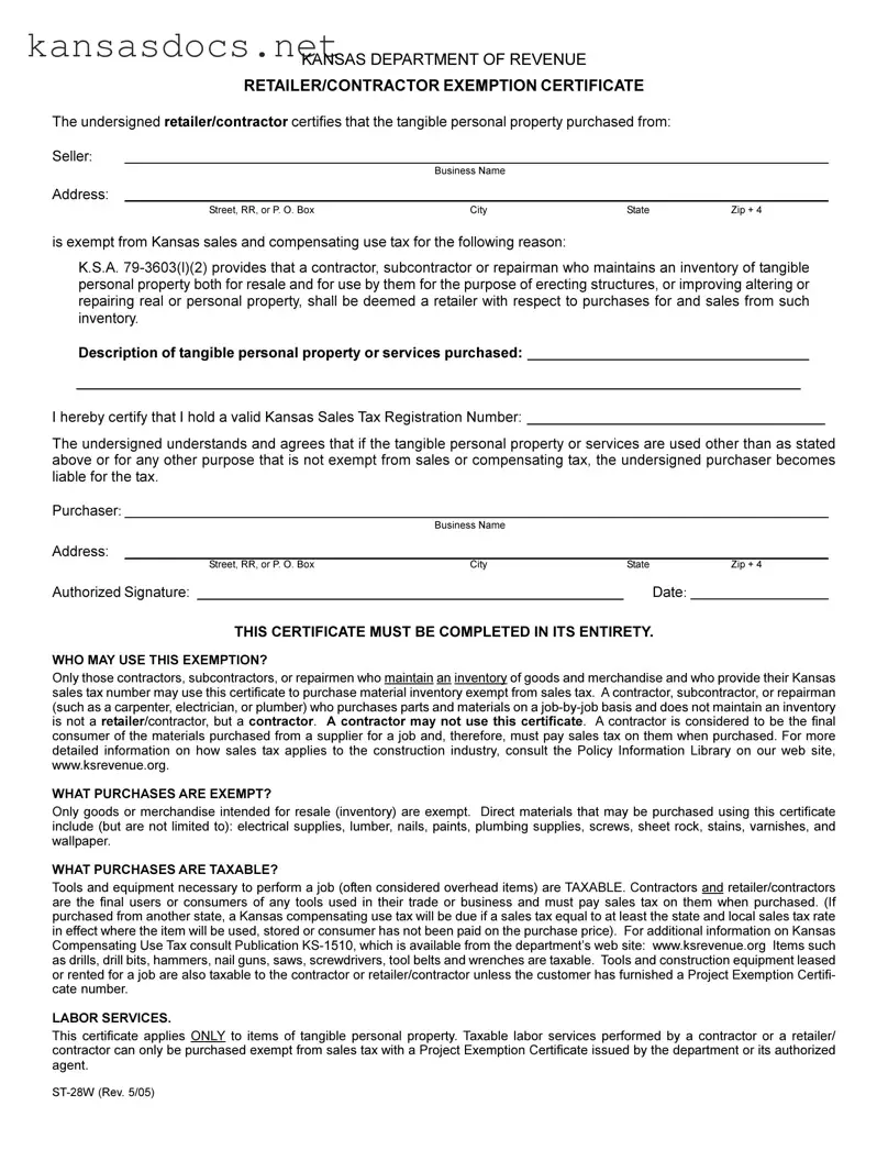 Official Kansas St 28W Form in PDF