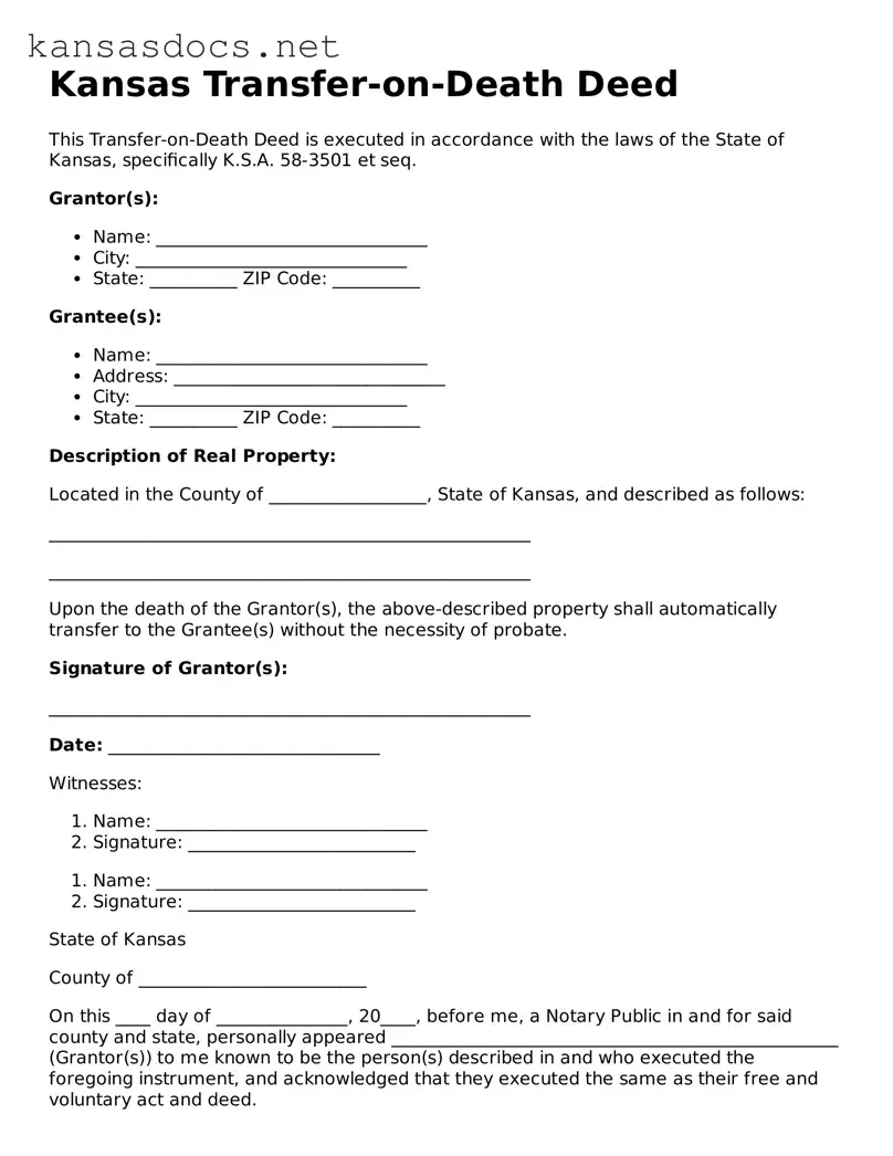 Printable Kansas Transfer-on-Death Deed Template