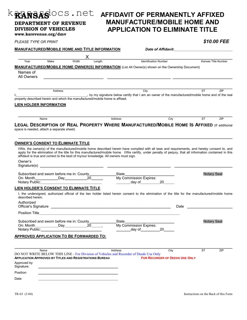 Official Kansas Tr 63 Form in PDF