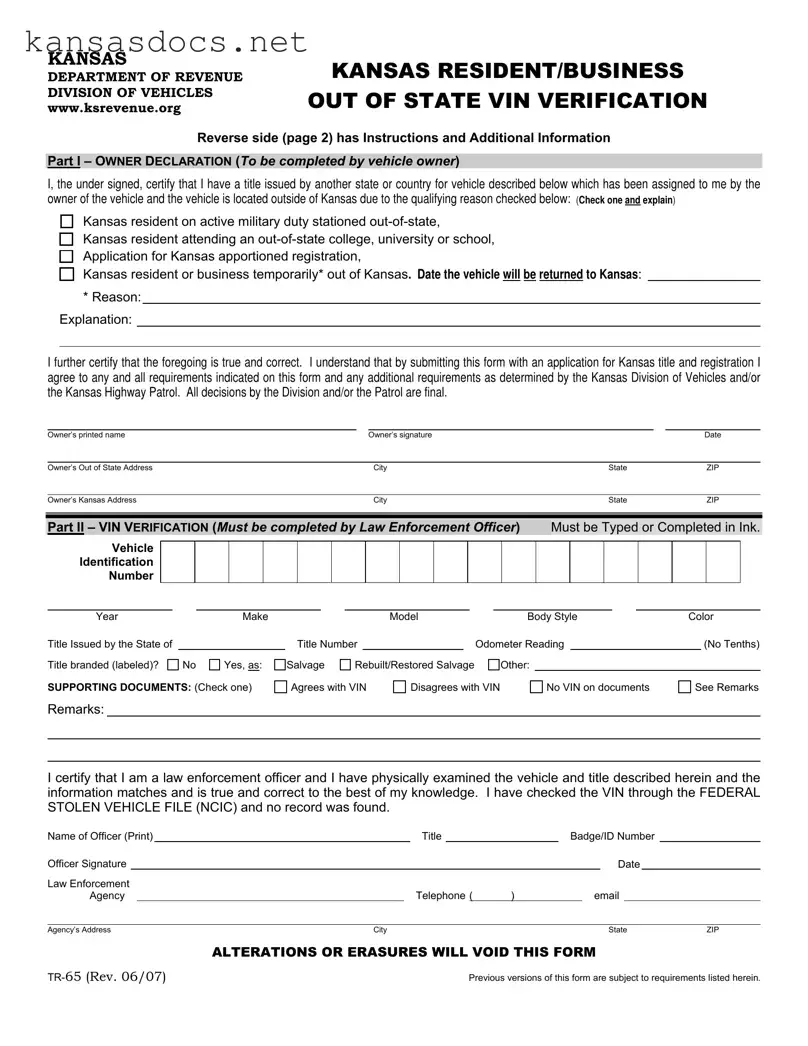 Official Kansas Tr 65 Form in PDF