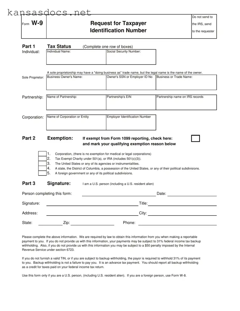Official Kansas W 9 Form in PDF