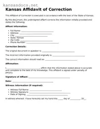 Printable Kansas Affidavit of Correction Template