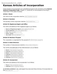 Printable Kansas Articles of Incorporation Template