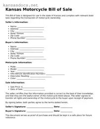Printable Kansas Motorcycle Bill of Sale Template