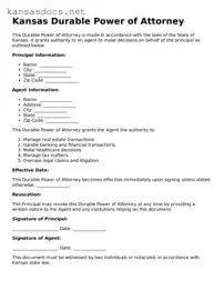 Printable Kansas Durable Power of Attorney Template