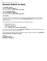 Printable Kansas Notice to Quit Template