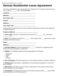Printable Kansas Residential Lease Agreement Template