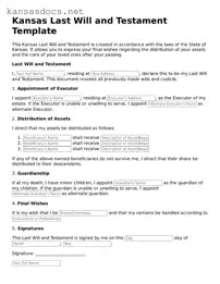 Printable Kansas Last Will and Testament Template