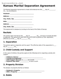 Printable Kansas Marital Separation Agreement Template