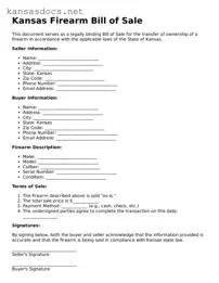 Printable Kansas Firearm Bill of Sale Template