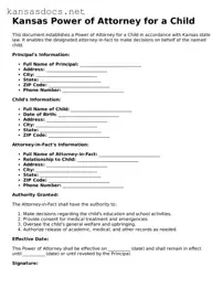 Printable Kansas Power of Attorney for a Child Template